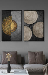 TPFLiving Leinwandbild Kunstdruck - Nordic Art Abstrakte Formen - Schwarz, Grau, Gold - OHNE Rahmen - Bilder Wohnzimmer - Modell TPFL-LW-74-MA